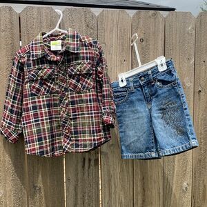 Take 50% OFF- Crazy 8 Blue Plaid and Blue Shorts Boys 2pcs, Size-2